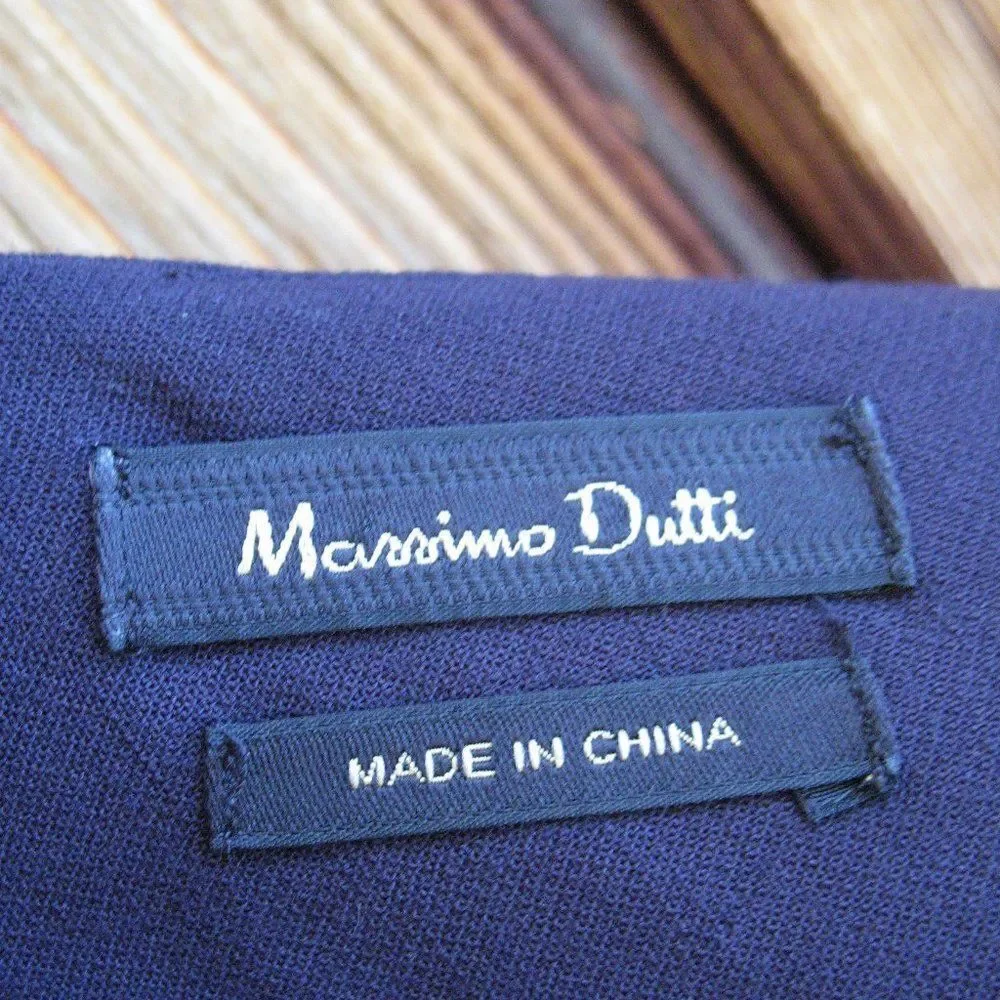 Massimo Dutti Stretch 3/4 Sleeve Blue Midi Dress